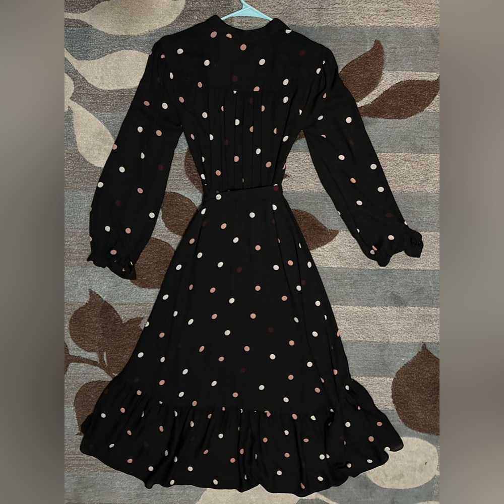 Kate Spade Long Sleeve Bakery Dot Midi Wrap Dress Black w Pink & White Polka Dot - Picture 6 of 8